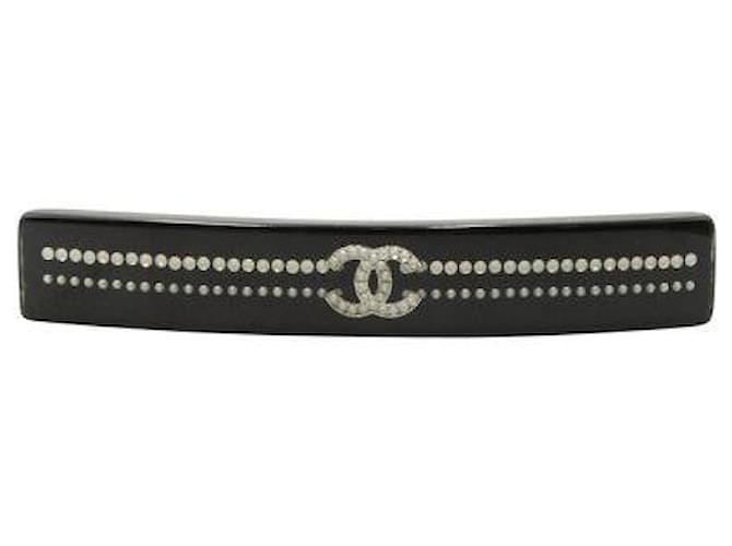 Barrette à cheveux noire Chanel avec logo Pearl CC Perle Résine  ref.1284986