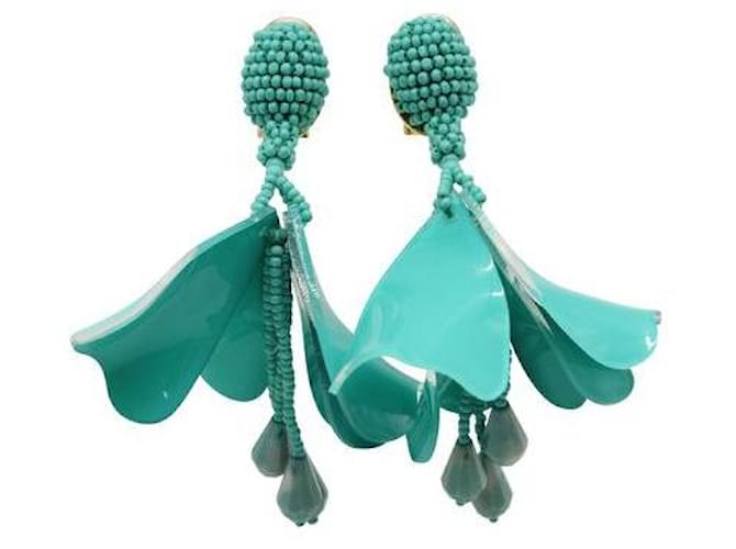 Boucles D'oreilles Pendantes Clip Turquoise Oscar De La Renta Métal Plastique  ref.1284988