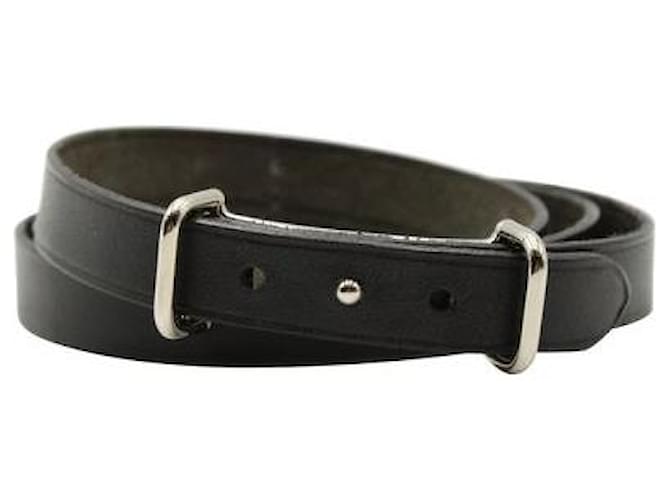 Bracelet enroulé en cuir noir HERMÈS avec détails argentés  ref.1284989