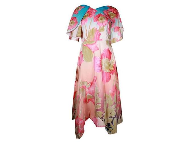 Peter Pilotto Pink Floral Asymmetric Sky Poppy Dress Cotton  ref.1284997