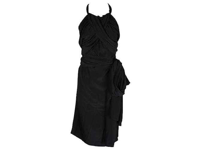 Yves Saint Laurent Vestido negro de hombro descubierto con cola lateral  ref.1285010