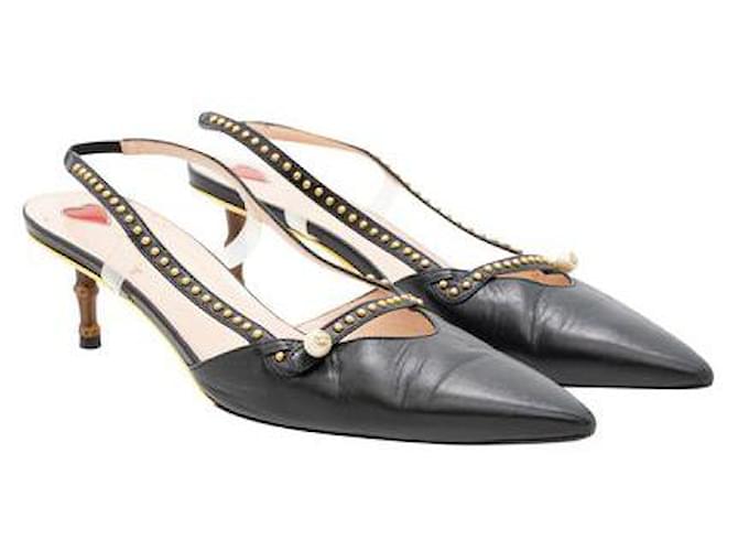 Zapatos destalonados de cuero Gucci con tacón de bambú Negro  ref.1285019