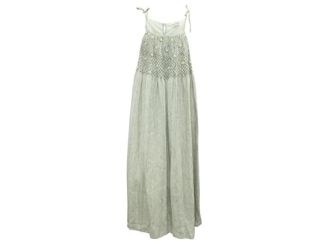 Autre Marque Innika Choo Striped Maxi Dress with Embroidery White Cotton Linen  ref.1285054