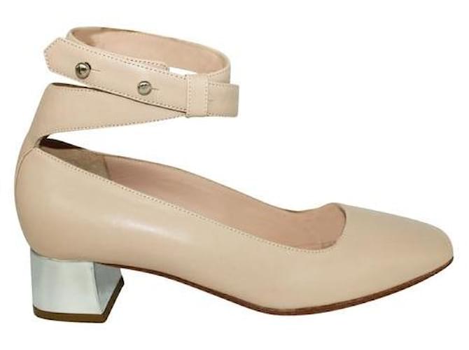 Autre Marque Anteprima Beige Round Toe Sandals with Silver Heels Leather  ref.1285068