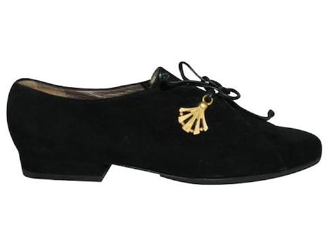 Bally Black Suede Lace Up Shoes with Golden Elements Leather  ref.1285070
