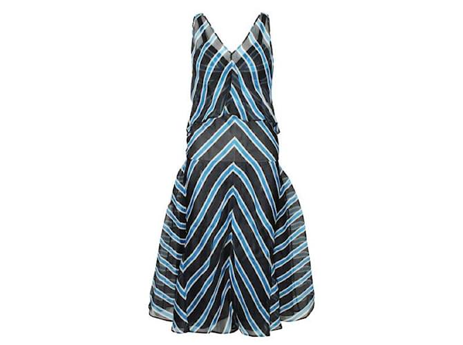 Fendi Blue and Black Striped Dress Viscose Polyamide  ref.1285081