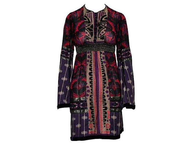 Anna Sui Purple Print Long Sleeved Dress Silk  ref.1285082