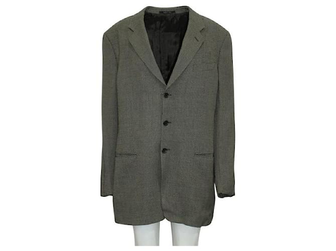 Armani Grey Textured Classic Blazer Wool Viscose Elastane  ref.1285089