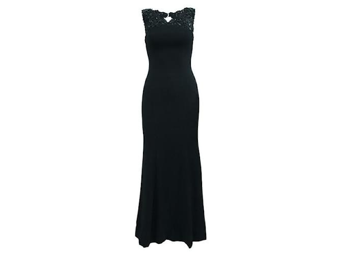 Autre Marque Monique Lhuillier Black Dress With Crystals Polyester  ref.1285099