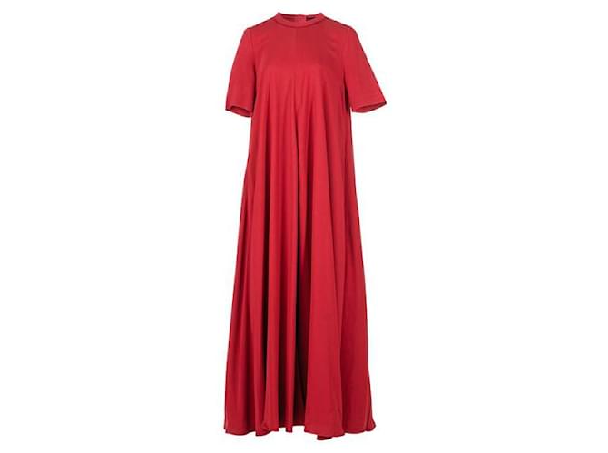 Vestido largo de crepé elástico con cuello redondo de Lanvin Roja Viscosa Elastano  ref.1285119