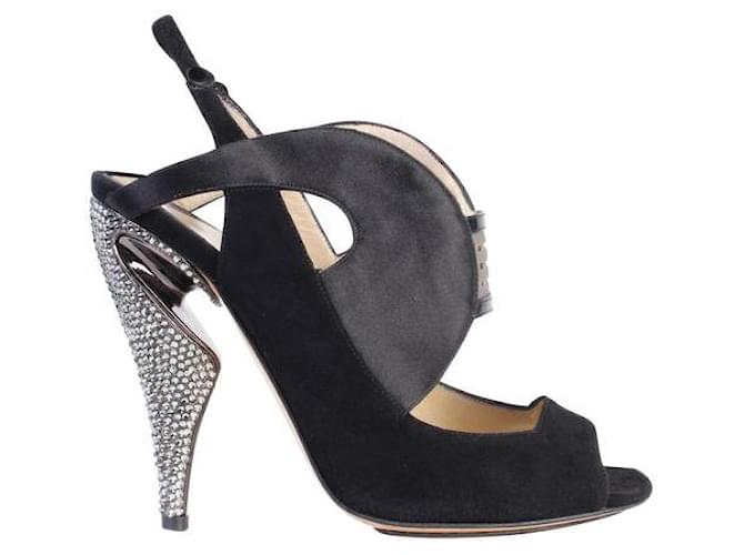 NICHOLAS KIRKWOOD Embellished Heels Black Sandals Suede Satin  ref.1285123