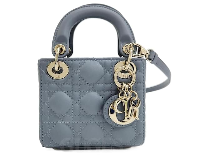 Bolsa Lady Christian Dior Cannage Micro Azul  ref.1285161