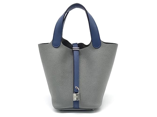 Hermès  Two-Tone Lock Picotin 18 (A) Blue Multiple colors Grey  ref.1285175