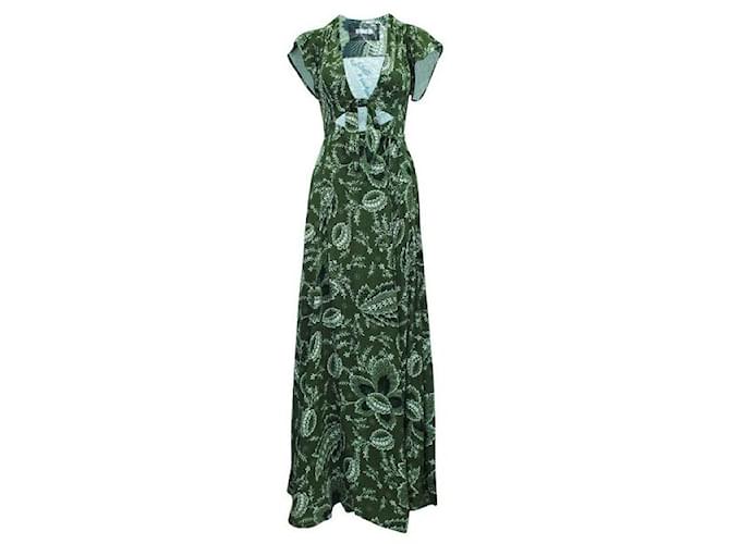 Reformation Green Print Maxi Wrap Dress Viscose Rayon  ref.1285202