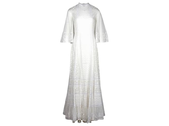 Dior SS20 Vestido maxi de renda branca para passarela Branco Algodão Poliéster  ref.1285214