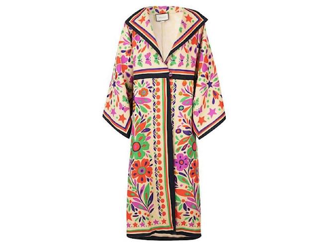 Abrigo estilo kimono en mezcla de lino con estampado Gucci Paradise Multicolor Algodón  ref.1285229