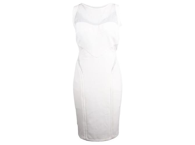 Autre Marque CONTEMPORARY DESIGNER Cut Out Lace Waits Midi Dress White Polyester Elastane  ref.1285246