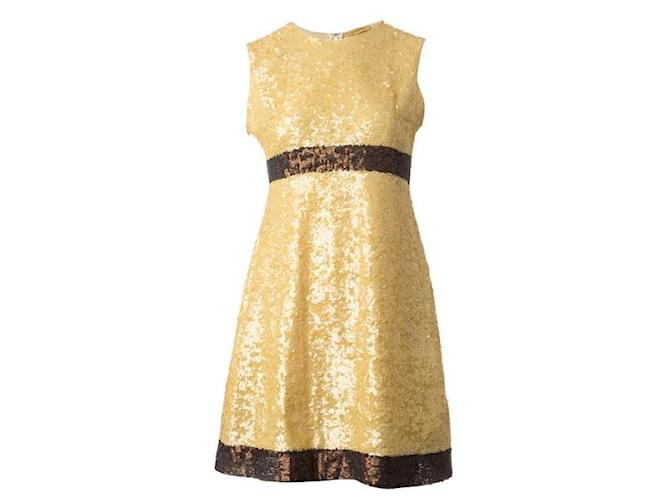 Autre Marque Vestido de lantejoulas corte império CONTEMPORARY DESIGNER Dourado Suécia Nylon  ref.1285255