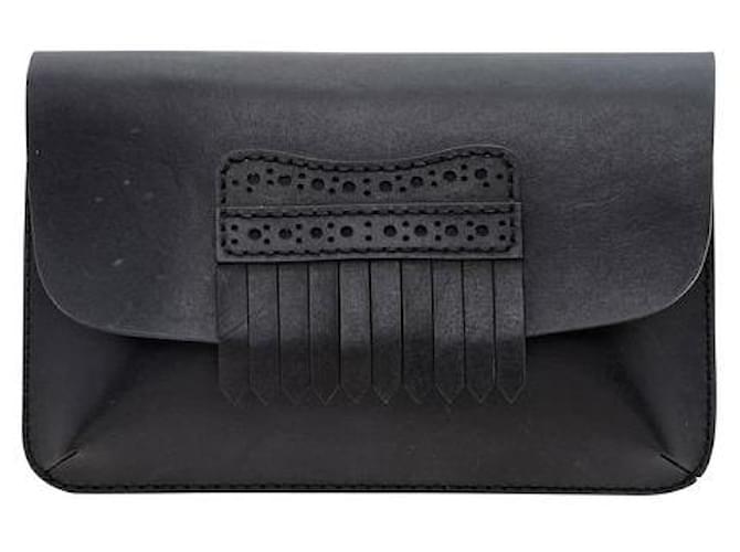 Autre Marque Contemporary Designer Black Fringe Leather Clutch  ref.1285266