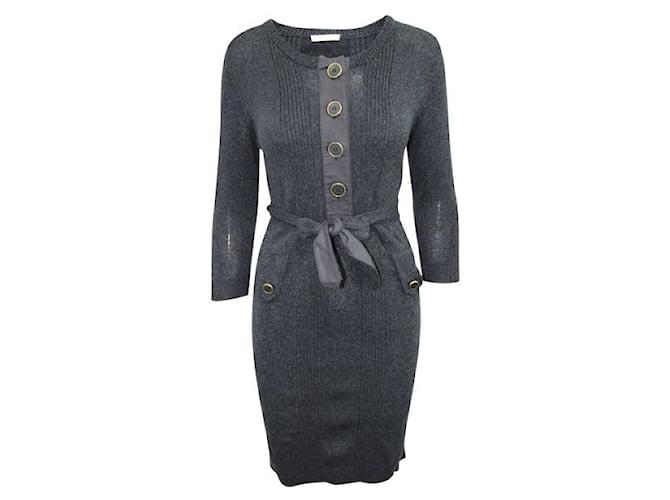 CHLOÉ Navy Blue Long Sweater/ Dress Silk Cotton Viscose  ref.1285277
