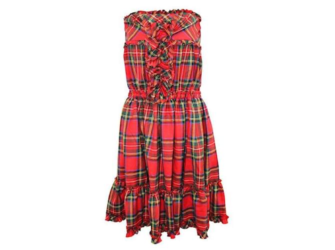 D&G Strapless Tartan Dress Red Silk Wool  ref.1285278