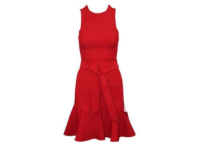 Autre Marque CINQ Ã€ SEPT Vestido Elegante Rojo con Cinturón Roja Poliéster Viscosa  ref.1285299
