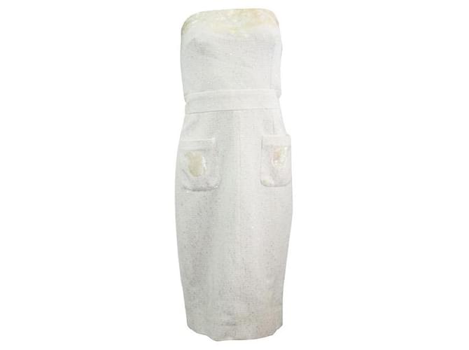 Timeless CHANEL White Strapless Dress With Mother-Of-Pearl Details Cotton Viscose Acrylic  ref.1285319
