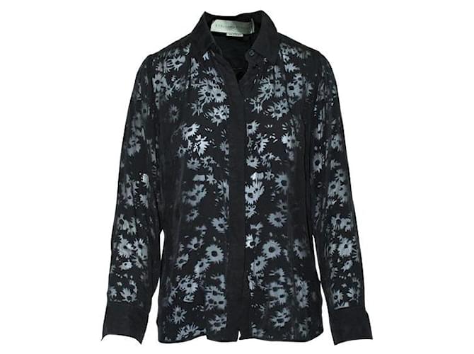 Stella Mc Cartney Stella McCartney Black/Dark Brown Embroidered Shirt Silk Rayon  ref.1285383