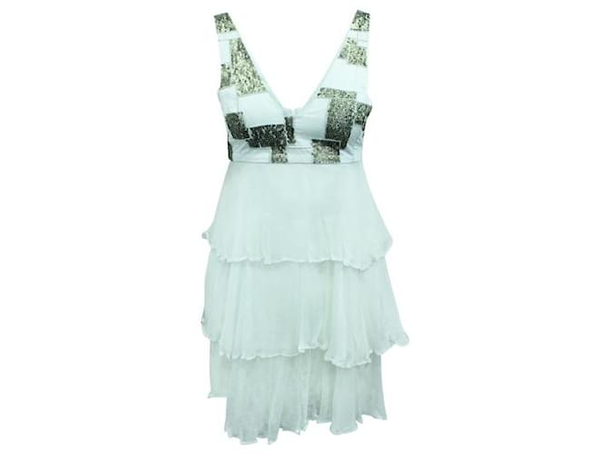 Autre Marque CONTEMPORARY DESIGNER Sleeveless Tiered Dress White Silk  ref.1285429