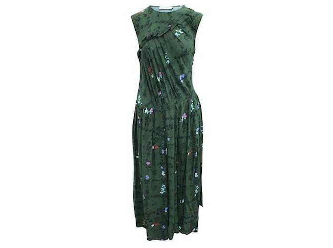 Autre Marque CONTEMPORARY DESIGNER Asymmetric Ruched Floral-print Crepe de Chine Maxi Dress Green Rayon  ref.1285431