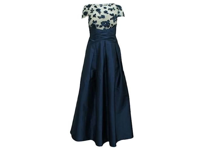 Autre Marque ZEITGENÖSSISCHES DESIGNER-Kleid, marineblau, gefüttert, mit Blumen Polyester  ref.1285435