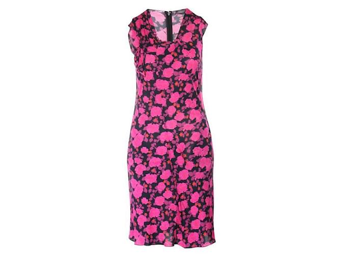 Nina Ricci Pink Floral Midi Dress Black Viscose  ref.1285449