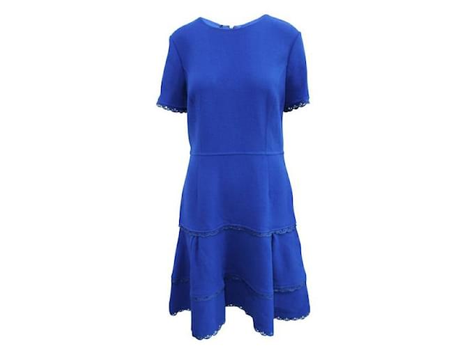 Oscar De La Renta Blue Dress With Laser Cut Embroidery Wool Elastane Polyamide  ref.1285465