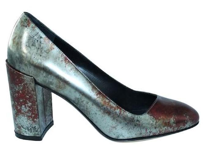Salvatore Ferragamo Metallic Block Heels Leather  ref.1285475