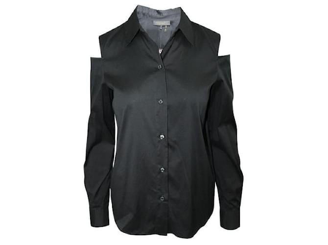 Donna Karan Camisa negra con recortes en los hombros Negro Algodón Elastano Nylon  ref.1285508