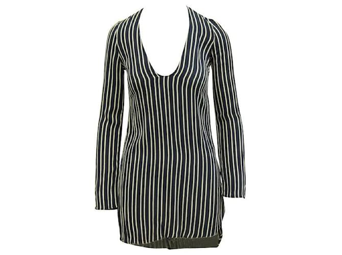REFORMATION Mini V-neck Striped Dress Blue Viscose  ref.1285511