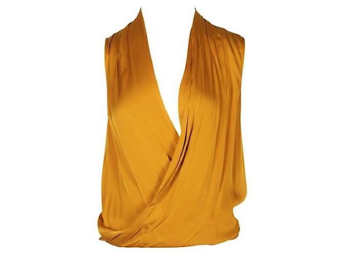 Diane Von Furstenberg Mustard Silk Sleeveless Top Yellow Suede  ref.1285520