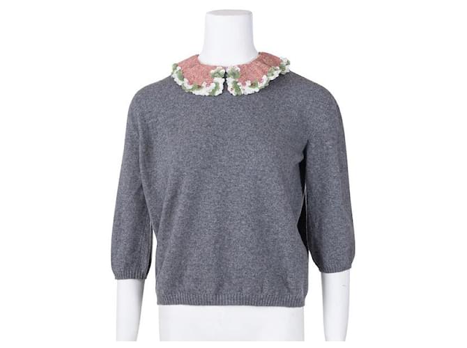 Valentino Sweater With Embellished Collar Grey Cashmere Wool  ref.1285528