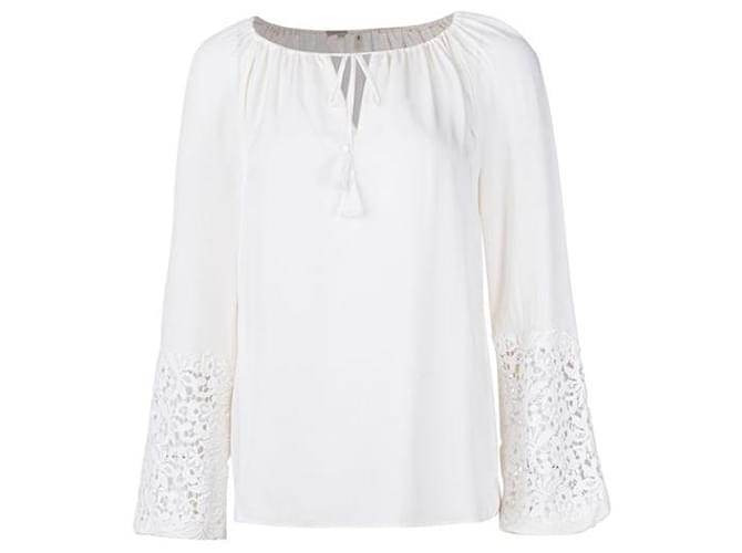 Autre Marque Contemporary Designer Eyelet Lace Embellished Blouse White Silk  ref.1285532