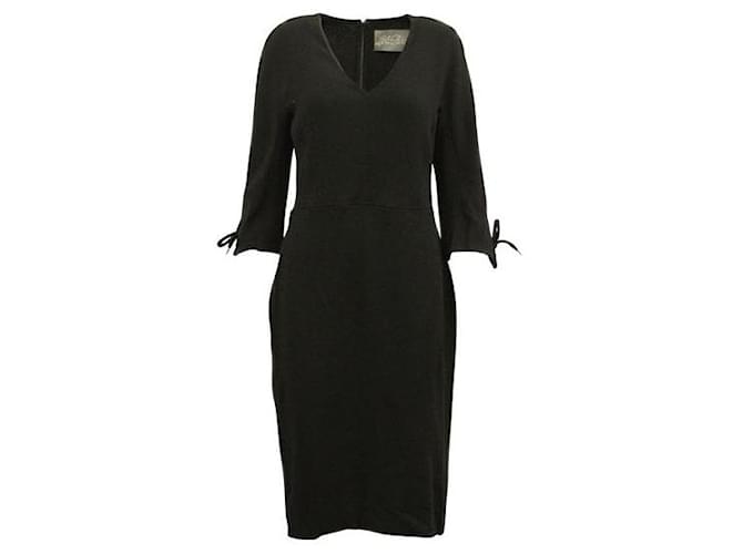 Autre Marque Contemporary Designer Black Dress 3/4 sleeves with tie Wool  ref.1285543