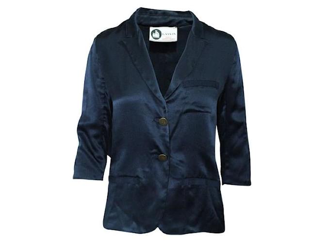Lanvin Navy Blue Silk Blazer with Brass Color Buttons  ref.1285552
