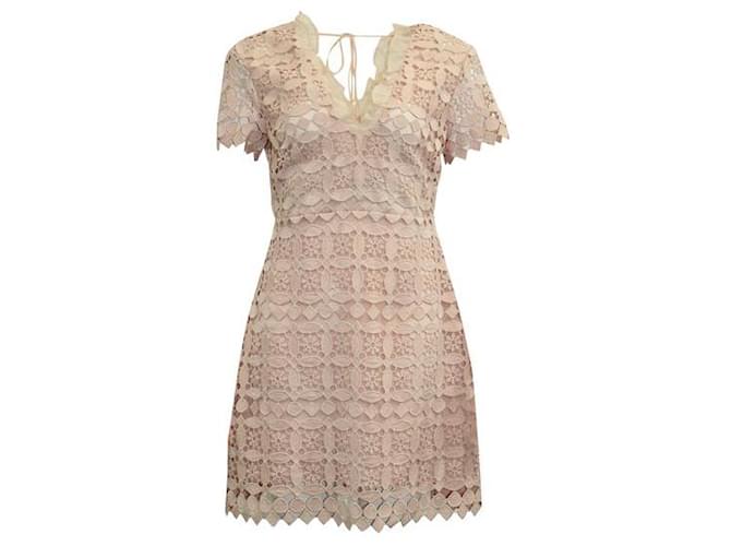 Sandro Pale Pink V-Neck Lace Dress Polyester  ref.1285561