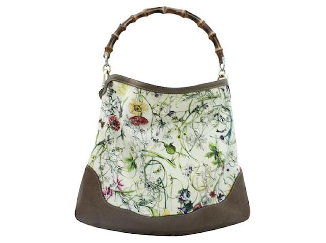 Gucci Bamboo Tote Canvas with Floral Print Leather Cloth  ref.1285566