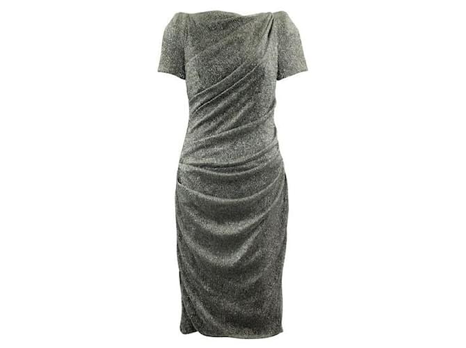 Autre Marque Contemporary Designer Black & Silver Voile Ruched Midi Dress Metallic Polyester  ref.1285569
