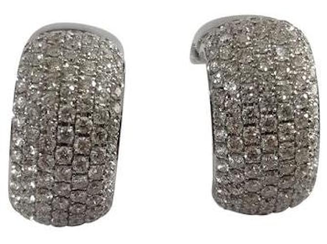 Autre Marque Theo Fennell 18ct white gold, Diamond 1.55ct 7 Row Pave Hoop Earrings 15mm Silvery  ref.1285570