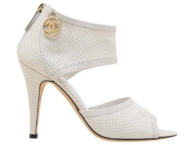 Chanel Peeptoe Booties White Leather  ref.1285577