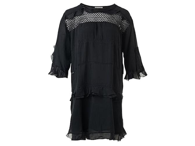 Isabel Marant Etoile Vestido Cassy Mesh com Folhos Incrustados Preto Algodão Viscose  ref.1285593