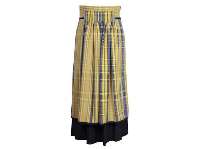 Hermès Yellow and Grey Check Wool Skirt  ref.1285599