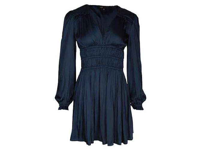 Maje Mini-robe en satin bleu marine Polyester  ref.1285601