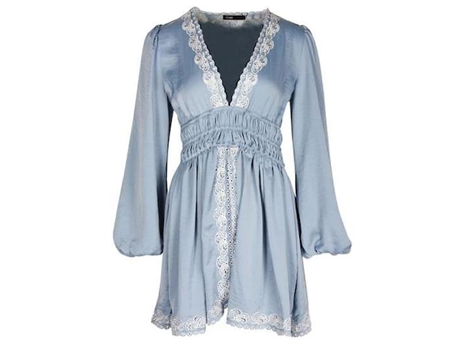 Maje Blue with White Embroidered Mini Dress Cotton  ref.1285602